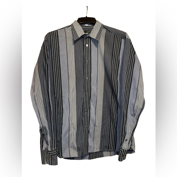 Ted Baker London Men’s Striped Dress Shirt‎ Grey Black Striped Size 17 (6) - Picture 1 of 7
